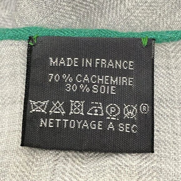 HERMES Calle 140/Callejuan - Gray Green Cashmere Silk Scarf - Picture 3 of 4